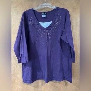 Sunburst Women’s XL Shirt Purple Jeweled Studded Decorated Neckline EXCELLENT